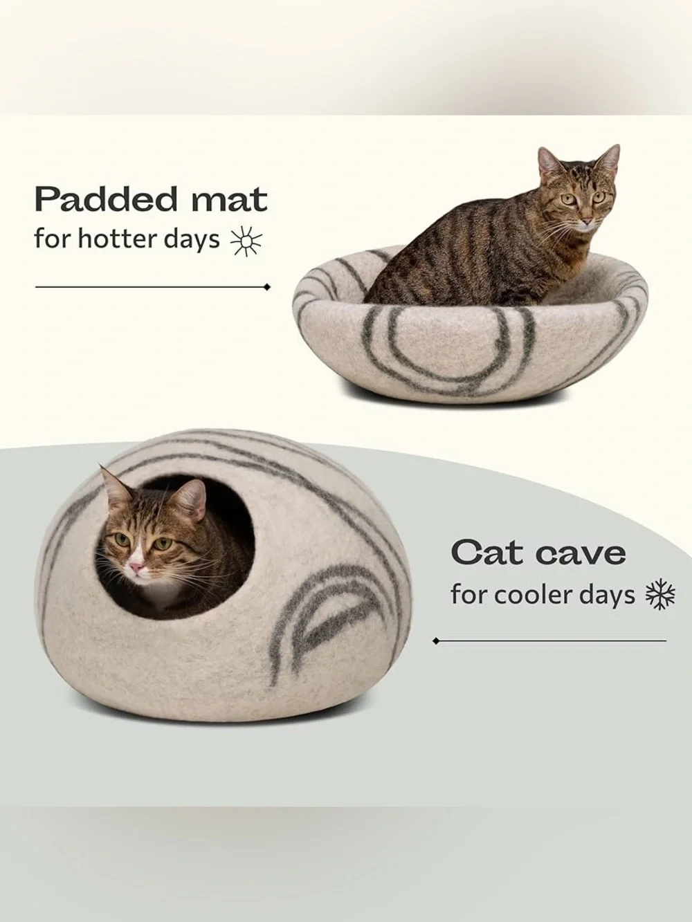 Meowfia Cat Cave - Merino Wool Felt Cat Bed (Light Gray, Large)